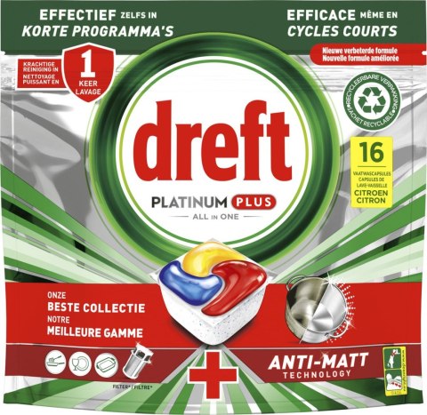 Procter & Gamble Dreft Platinum Plus All in One Anti-Matt Kapsułki do Zmywarki 16 sztuk Procter & Gamble Dreft Platinum Plus All in One Anti-Matt Kapsułki do Zmywarki 16 sztuk