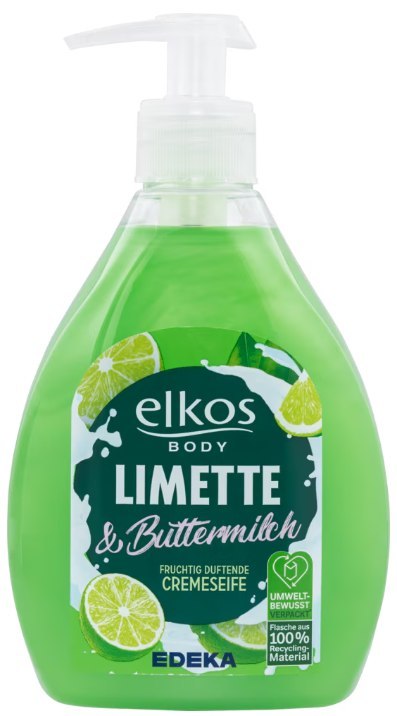 EDEKA ZENTRALE Stiftung & Co. KG Elkos Limette & Buttermilch Mydło w Płynie 500 ml EDEKA ZENTRALE Stiftung & Co. KG Elkos Limette & Buttermilch Mydło w Płynie 500 ml
